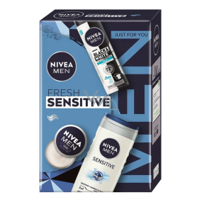 Nivea Men Fresh Sensitive Invisible Black & White Fresh antiperspirant sprej 150 ml + Nivea Men Sensitive sprchový gel 250 ml + Nivea Men Creme krém na obličej, tělo a ruce 30 ml, kosmetická sada pro muže