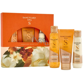 Sanctuary Spa Signature Essentials sprchový gel 150 ml + tělový peeling 100 ml + tělové mléko 100 ml, kosmetická sada pro ženy