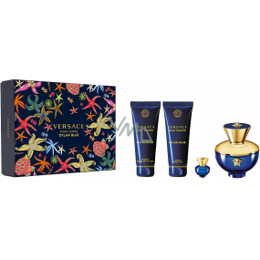 Versace Dylan Blue pour Femme parfémovaná voda 100 ml + tělové mléko 100 ml + sprchový gel 100 ml + parfémovaná voda 5 ml miniatura, dárková sada pro ženy