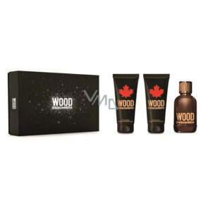 Dsquared2 Wood pour Homme toaletní voda 100 ml + balzám po holení 100 ml + sprchový gel 100 ml, dárková sada pro muže