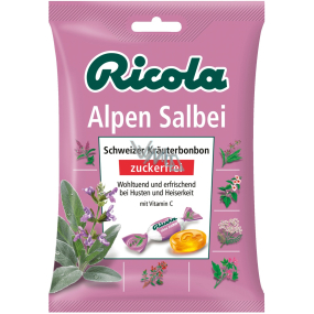 Ricola Salbei - Šalvěj švýcarské bylinné bonbóny bez cukru s vitamínem C z 13 bylin, proti zánětu dutiny ústní, horečce a chrapotu 75 g