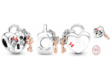 Charm Sterlingové stříbro 925 Disney Minnie Mouse & Mickey Mouse Visací zámek - věčná láska, korálek na náramek, láska