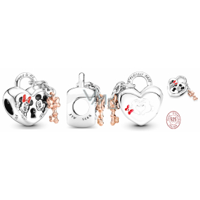 Charm Sterlingové stříbro 925 Disney Minnie Mouse & Mickey Mouse Visací zámek - věčná láska, korálek na náramek, láska